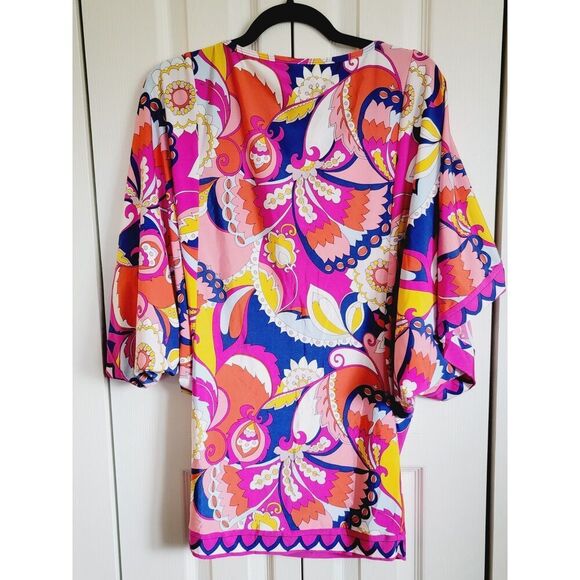 Trina Turk XS Colorful Tunic Blouse Top Stretch Womens Size X- Small Psychadelic - Picture 2 of 6